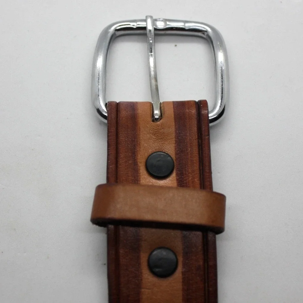 Western Leather Belt Stamped Embossed Braided 1.5